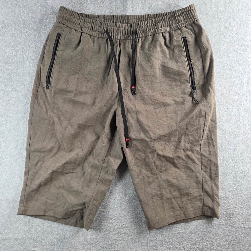 Travis Mathew Textured Drawstring Shorts Mens Medium Olive Brown Zipper Pockets